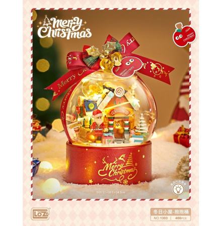 Конструктор Loz 1303 - Новогодний шар Рождественский домик со светом